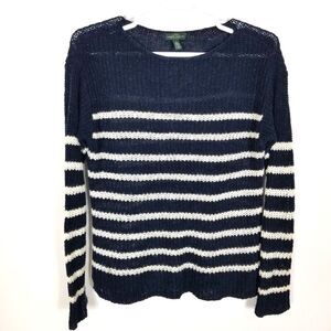 Lauren Ralph LRL Women Striped Linen cotton Pullover sweater sz L Nautical Beach